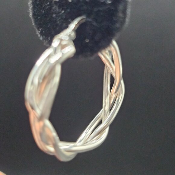 Sterling Silver 925 High Polished Weave Hoop Earrings Inner 21mm - Picture 9 of 10